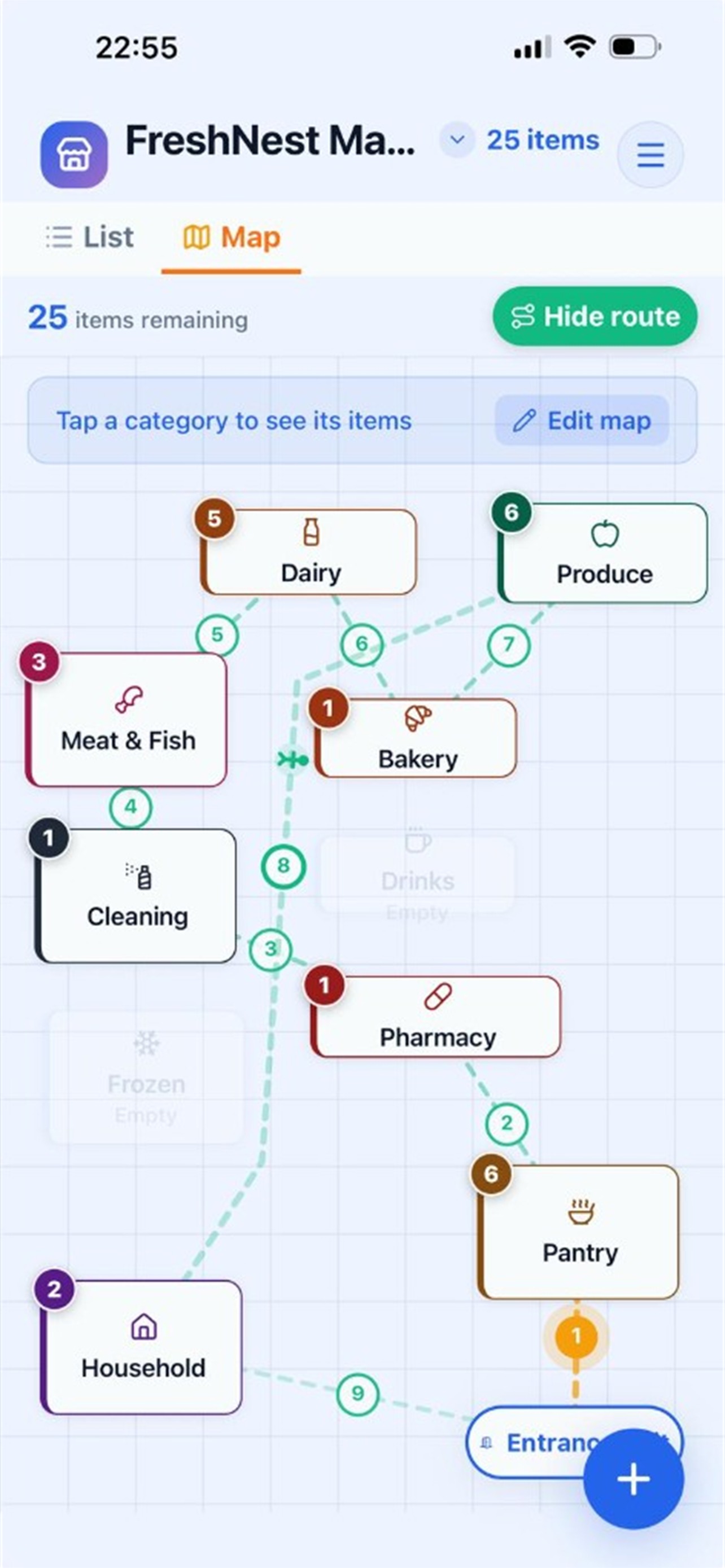 Insights screen showing total spend, receipts, and shopping time.